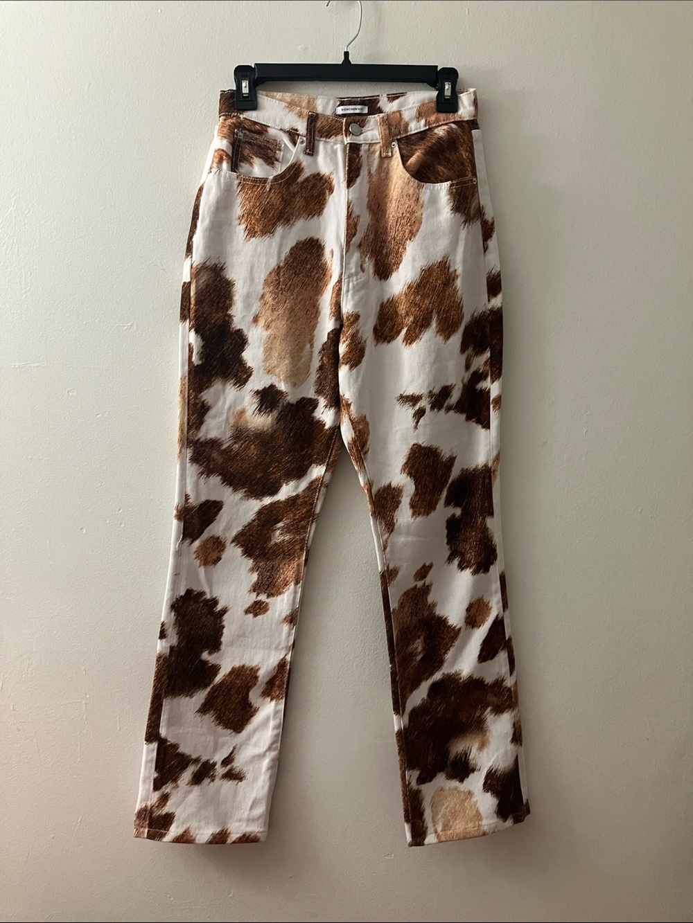 WeWoreWhat Brown and White Cowprint Straight Leg Jeans